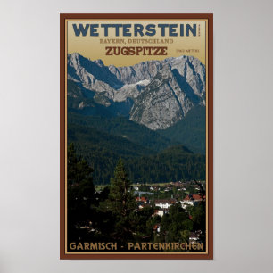 Poster Garmisch - Zugspitze au-dessus de ville