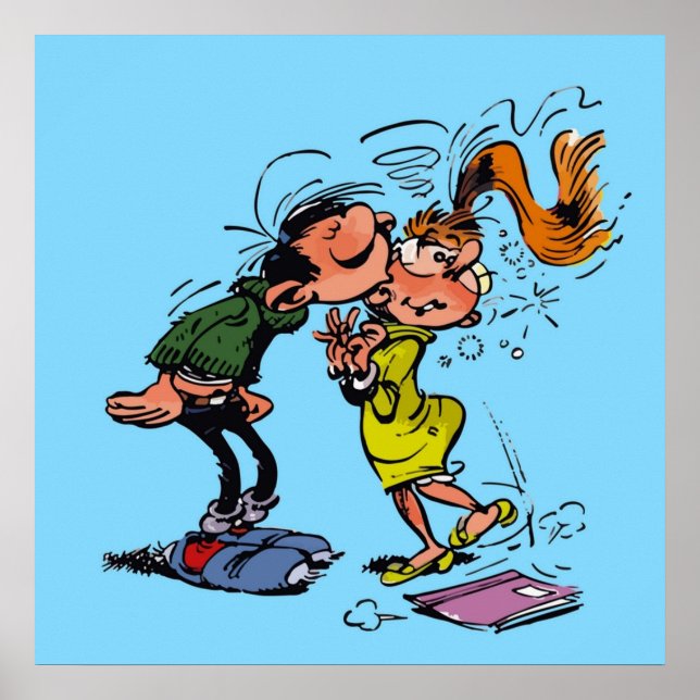 Poster Gaston Lagaffe fille embrassante (Devant)
