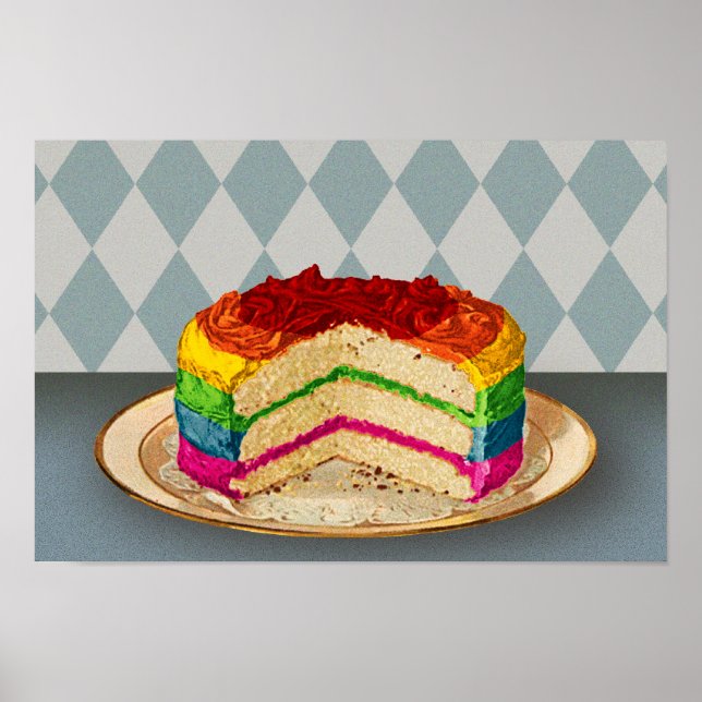 Poster Gâteau arc-en-ciel rétro (Devant)