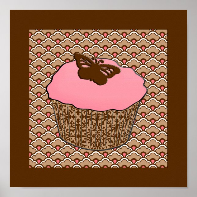 Poster Gâteau cupcake glacé rose fraise (Devant)