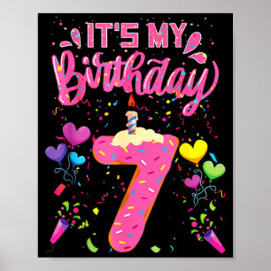 Poster gâteau d'anniversaire 7 ans fille enfants heureux