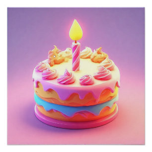 Poster Gâteau d'anniversaire vibrant avec bougie
