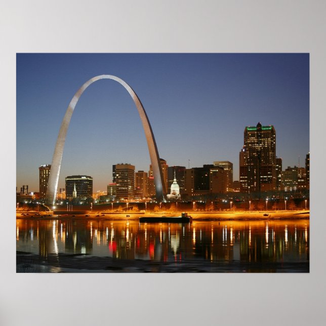 Poster Gateway Arch St Louis Mississippi à la nuit (Devant)