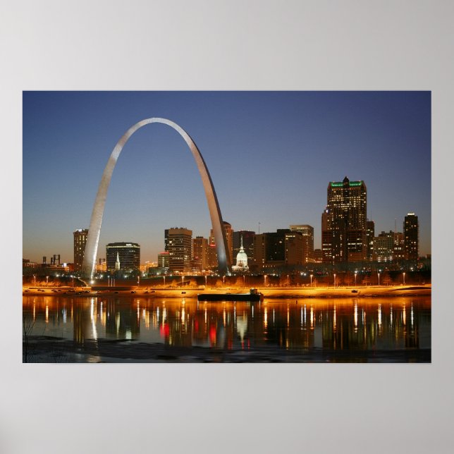 Poster Gateway Arch St Louis Mississippi à la nuit (Devant)