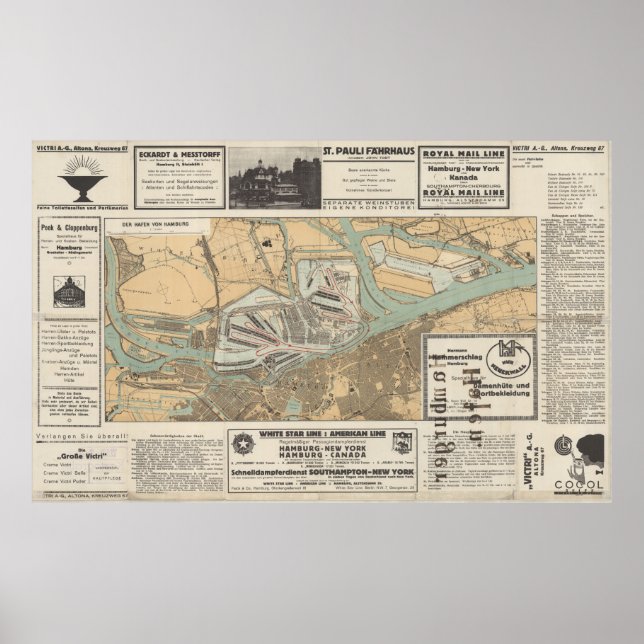 Poster Gateway to the World: Der Hafen von Hamburg Map (Devant)