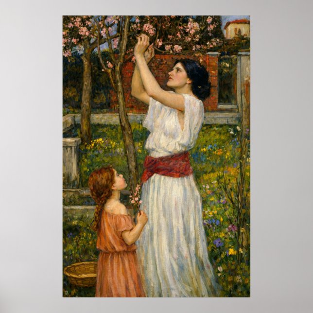 Poster Gathering Almond Blossoms by Waterhouse (Devant)