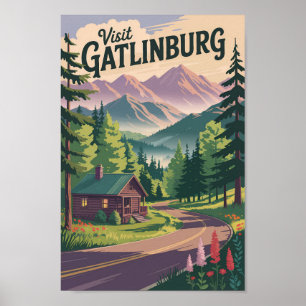 Poster Gatlinburg Tennessee Cabine Travel Art Vintage