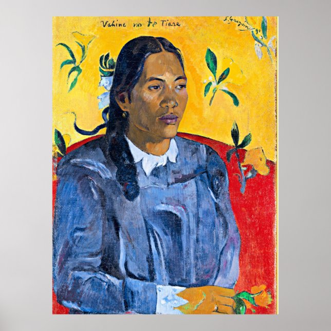Poster Gauguin - Femme à la Fleur, peinture portrait (Devant)