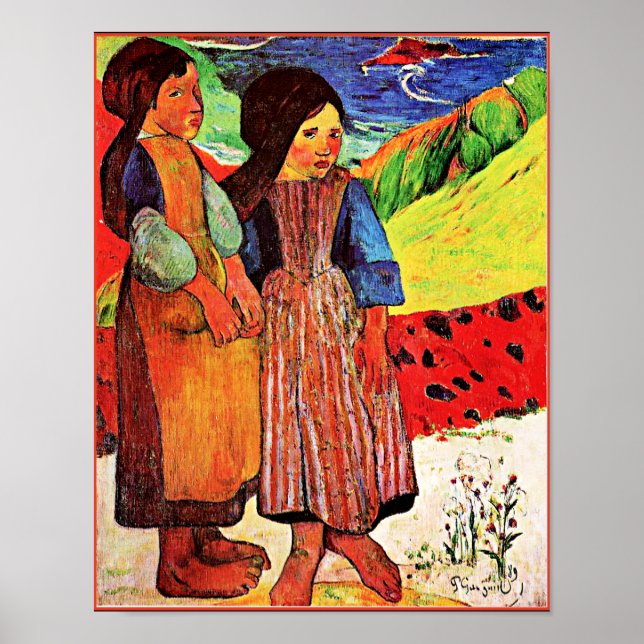 Poster Gauguin - Les filles bretonnes au bord de la mer (Devant)