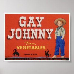 Poster Gay Johnny Vintage Vieux Légumes Crate Étiquettes 