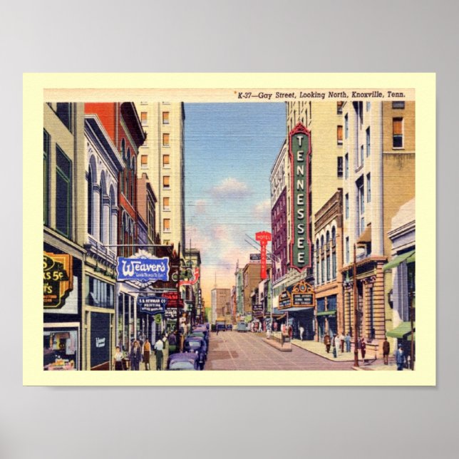 Poster Gay Street, Knoxville, Tennessee Vintage (Devant)