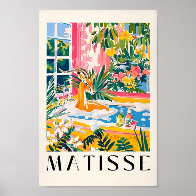 Poster Gazelle Dans Baignoire Drôle Impression, Décor De  (Devant)