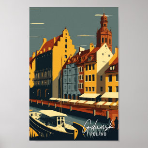 Poster Gdansk Pologne Illustration de voyage artisanale