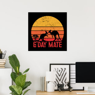 Poster G'day Mate ! Kangaroos australien Vintage rétro