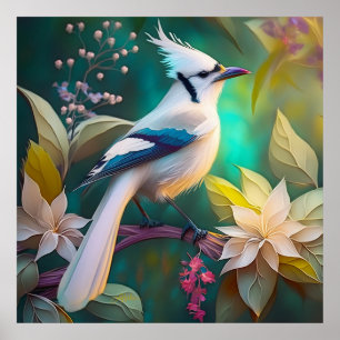 Poster Geai à ailes de sarcelle à touffe blanche oiseau d