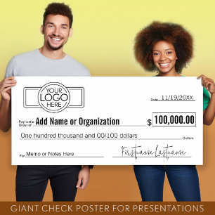 Poster Géant Blank Check pour Sweepstakes, Awards, Charit