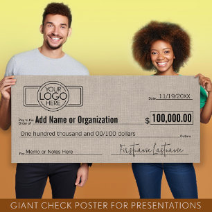 Poster Géant Blank Check pour Sweepstakes, Awards, Charit