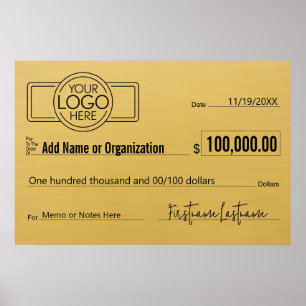 Poster Géant Blank Check pour Sweepstakes, Awards, Charit