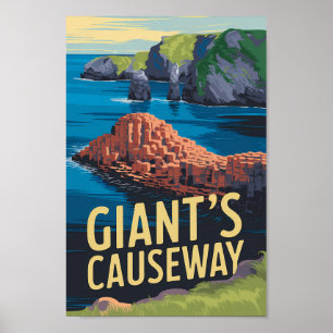 Poster Géant's Causeway Irlande Travel Art Vintage