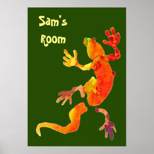 Poster Gecko coloré éco-illustration verte chambre d'enfa