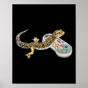Poster Gecko léopard jouant au jeu vidéo lézard et reptil
