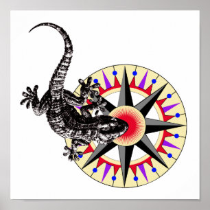 Poster Gecko Lizard et Rose Compass