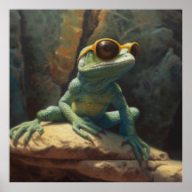 gecko vert cool portant lunettes de soleil