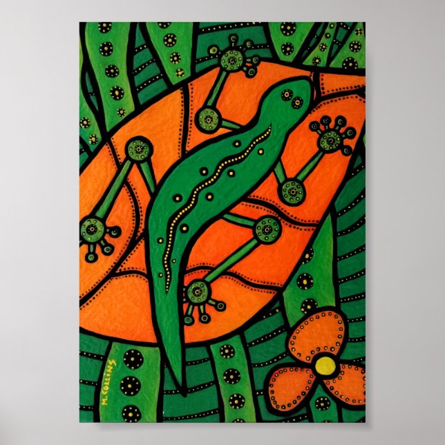 Poster Gecko Vert Et Orange (Devant)