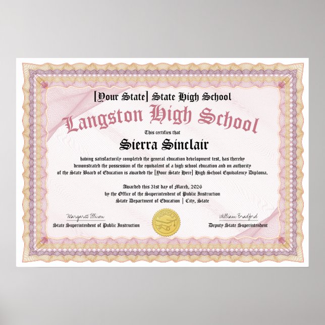 Poster GED General High School Equivalency Diploma Copy (Devant)