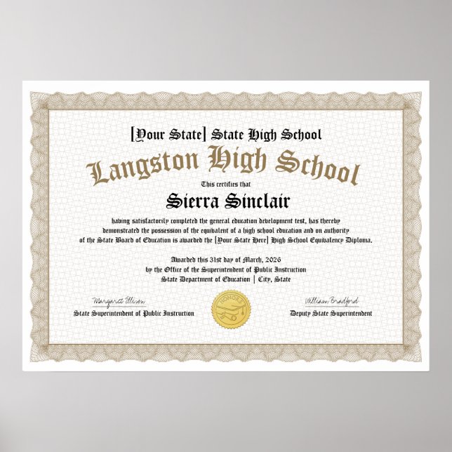 Poster GED General High School Equivalency Diploma Copy (Devant)