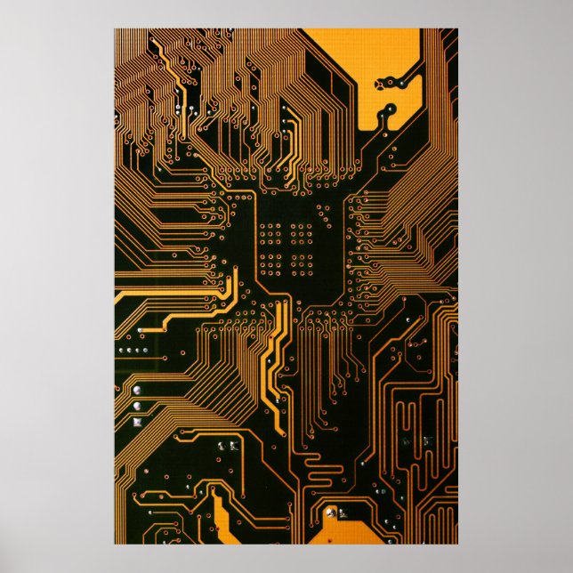 Poster Geek Sortie carte circuit électronique orange PCB  (Devant)