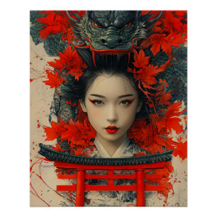 Poster Geisha & Dragon - Art Japonais