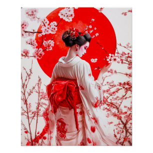 Poster Geisha, Elegant Ukiyo-e Geisha Wall Art