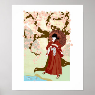 Poster geisha en fleurs de cerisier