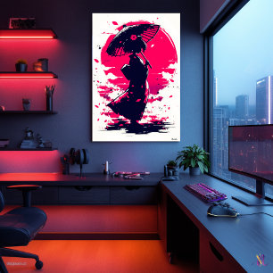 Poster Geisha Serenity - Élégance dans la brise Sakura