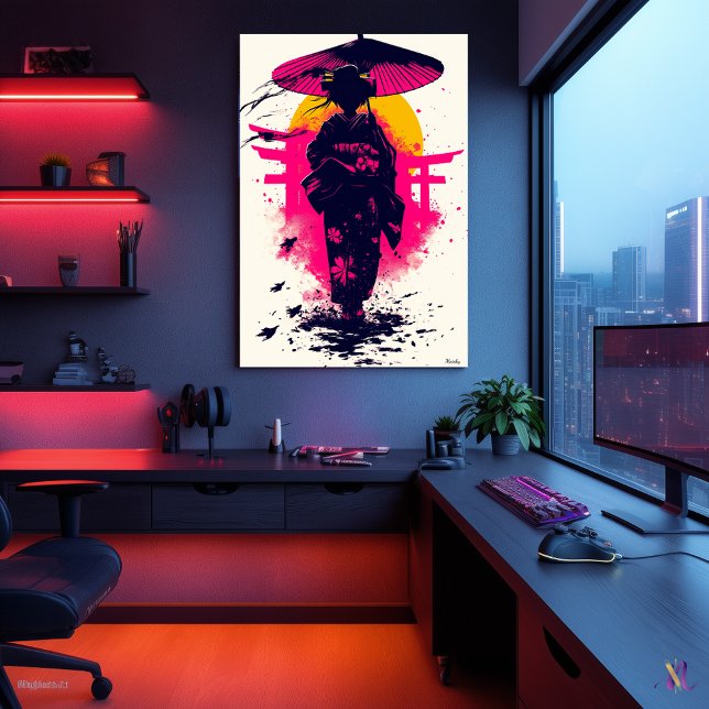 Poster Geisha Silhouette au coucher du soleil - Élégance  (Créateur téléchargé)