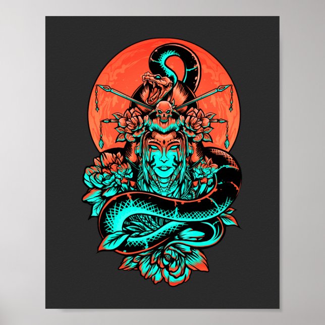 Poster Geisha Tattoo brûlé orange et noir (Devant)