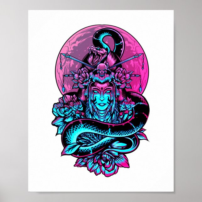 Poster Geisha Tattoo Rose floral (Devant)
