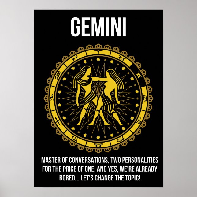 Poster Gemini - Horoscope, Drôle Humour de signe Zodiaque (Devant)