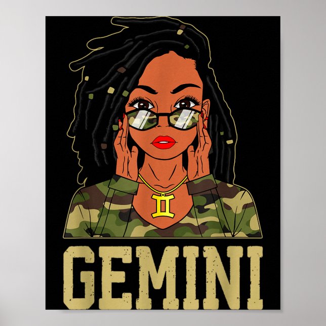 Poster Gemini Loc'd Hair Sy Black Woman Camo Melanin Girl (Devant)