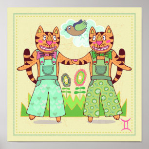 Poster Gemini Twins Chat Zodiac Nursery Imprimer