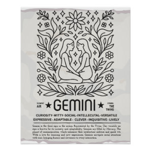 Poster Gemini Zodiac Art Vintage Imprimer - Botanical Fol