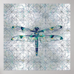 Poster Gemstone Dragonfly sur motif de géométrie sacrée