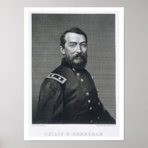 Poster Général Philip Sheridan, gravé d'une photographie