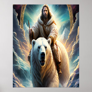 Poster (Généré par AI ) Jésus sur un ours polaire 20x16