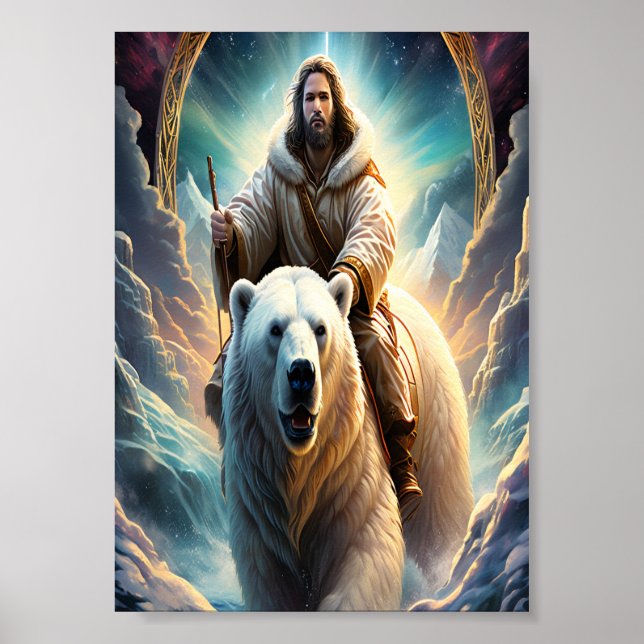 Poster (Généré par AI ) Jésus sur un ours polaire 5x7 (Devant)