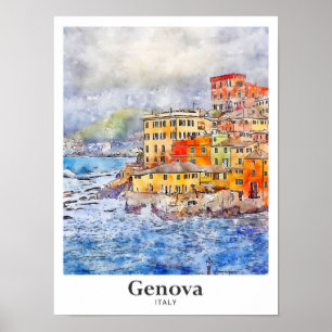 Poster Gênes Italie Aquarelle Voyage Croquis main