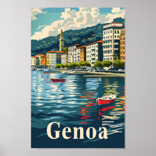 Poster Gênes Italie Vintage Retro Voyage Illustration