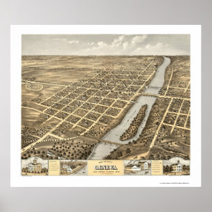 Poster Genève, IL Carte panoramique - 1869