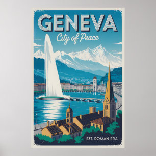 Poster Genève Suisse Rétro Ciel Ville Paysage Voyage